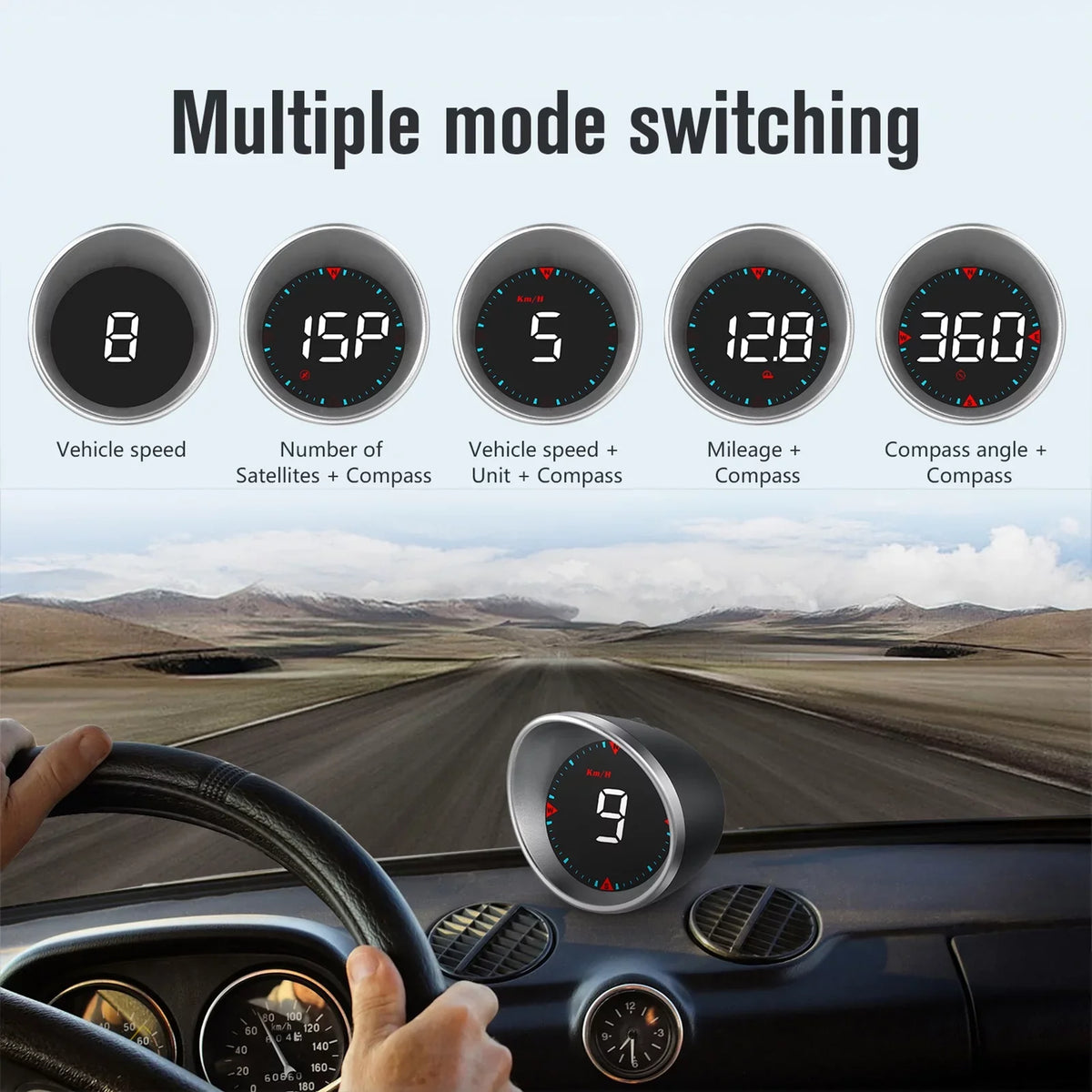 Mileage, Alarm Car Driving Car Compass Display Display Angle, HUD and Fatigue Alarm Head-up Overspeed Driving Digital Speedometer