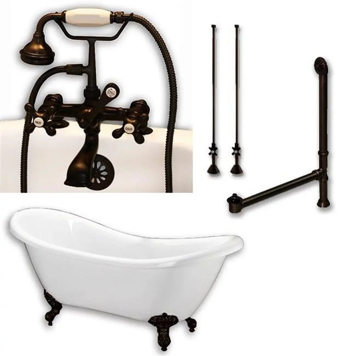 Plumbing Style Double in. Plumbing - Classic 6 Ended Risers Orb Cambridge Telephone with Tub Acrylic Deck Pedestal & Holes Slipper Faucet