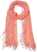 Soft Wendy shawl Lace Scarf Fringes Lightweight Cindy Pink and Women Peach Leaf for