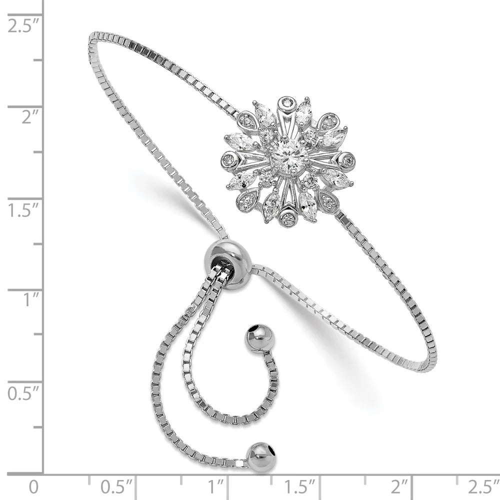 wristband CZ Silver Bolo Women Adjustable Rhodium-plated for 925 Auriga Floral Sterling