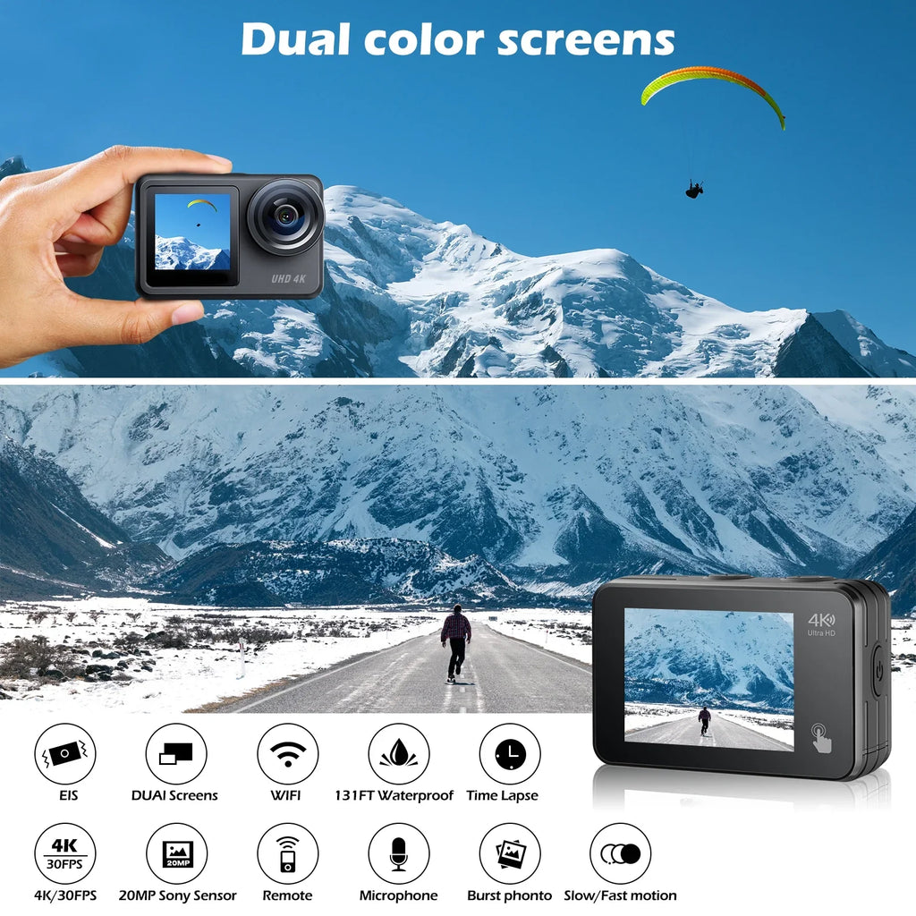 20MP Camera Camera Sports Camera Camera Action Vlog Compatible WiFi Campark Accessories 4K Waterproof 30FPS Underwater GoPro Kits Screen Touch