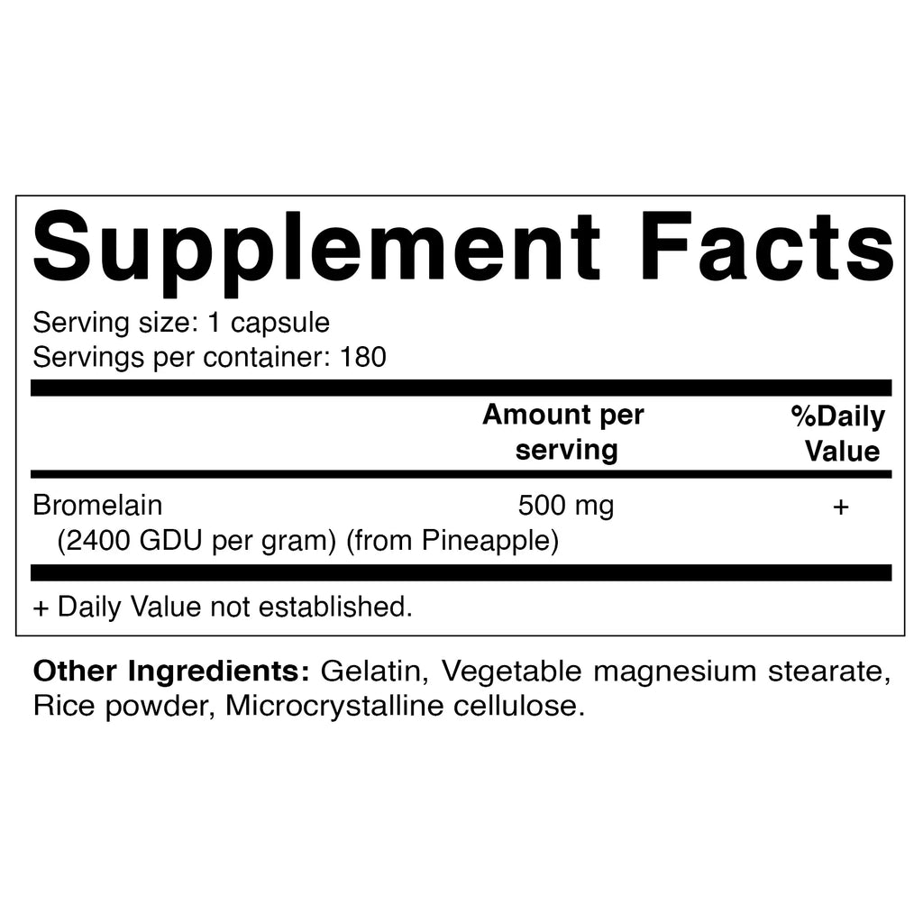 GDU/g, 500 Pack 2400 mg Vitamatic 180 2 Bromelain Capsules
