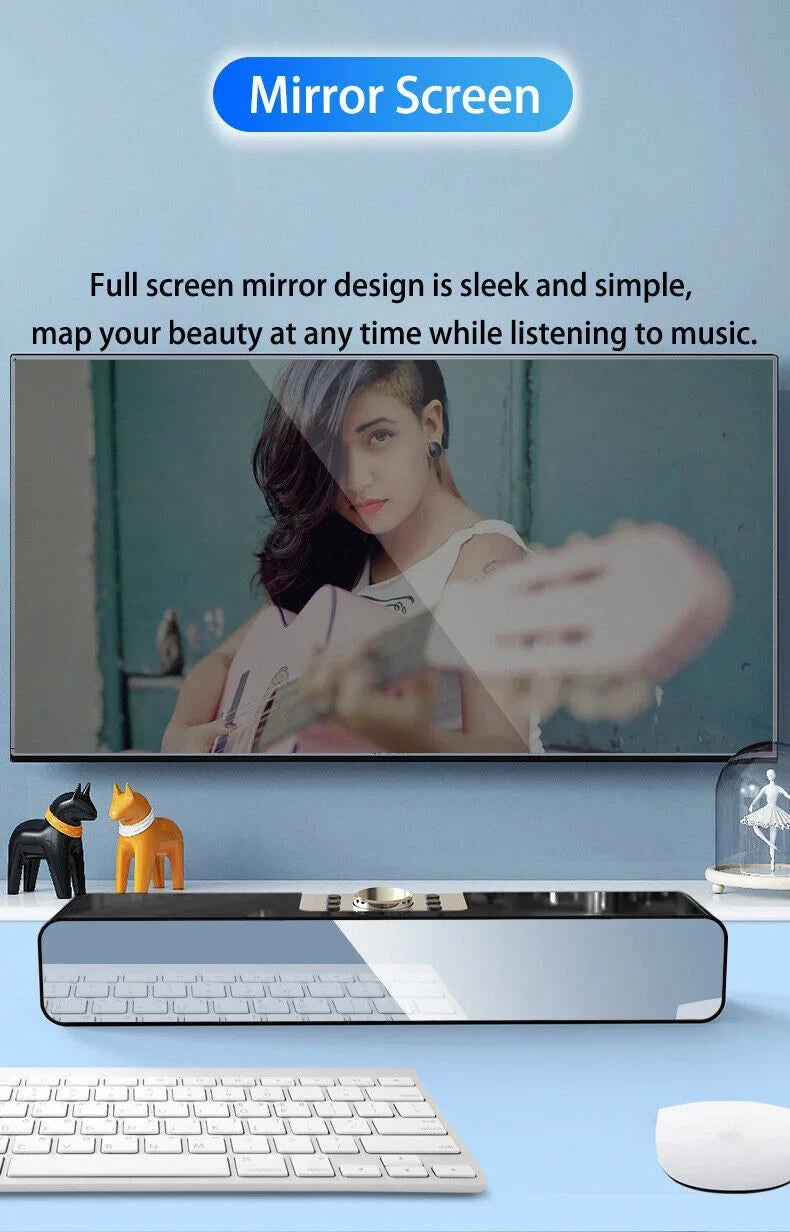 G·PEH Mirror Screen TV Wireless LED Speaker Bluetooth Bar Sound Home Subwoofer Theater(Black)