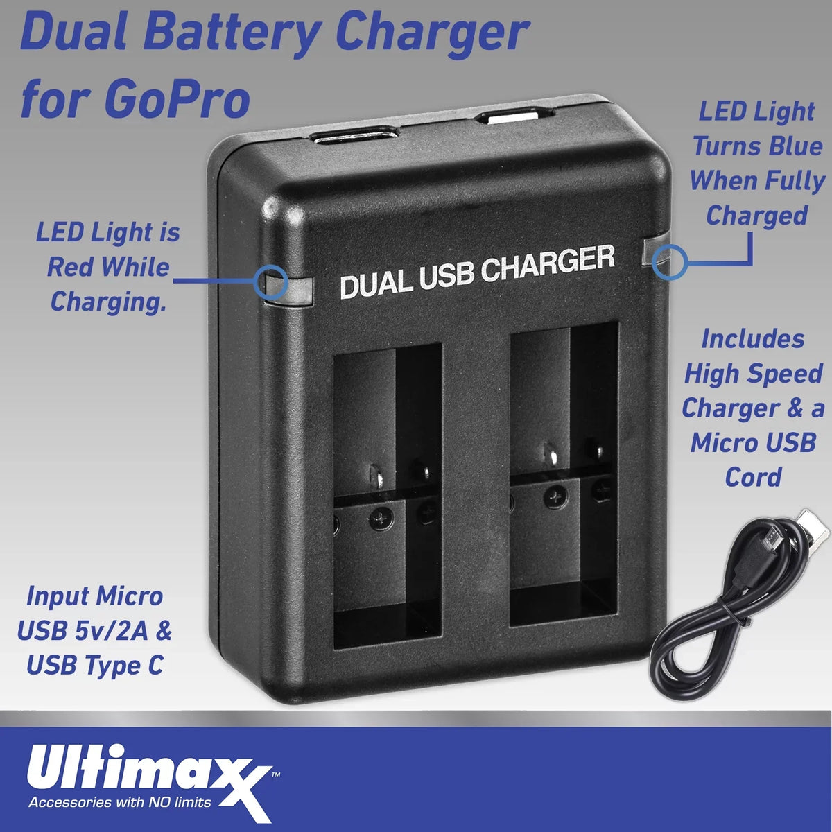 Action Much USB 10) Includes: Black Batteries, 2x Case & Replacement GoPro - Dual HERO10 More Bundle Camera Water-Resistant (Hero Ultimaxx Charger, Essential