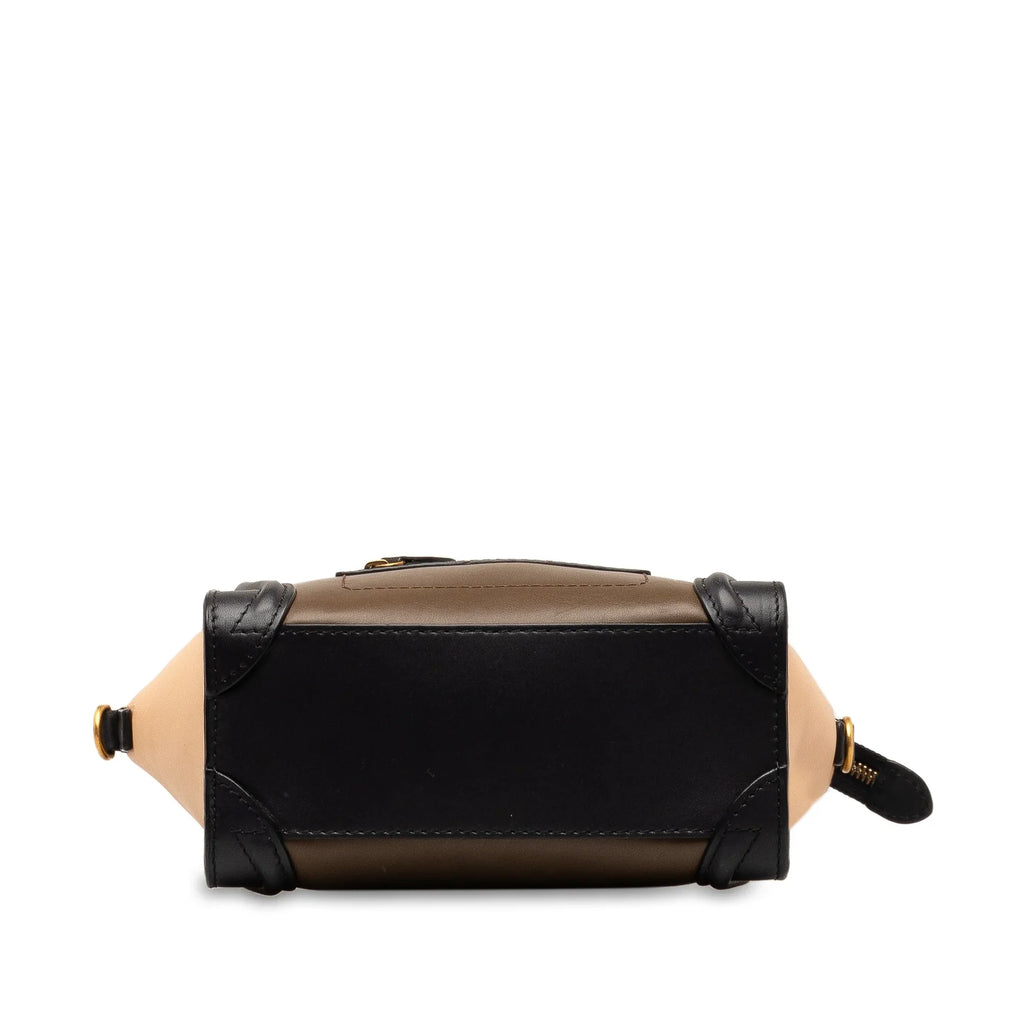 Tricolor Luggage Tote Authenticated Calf Pre-Owned Brown Satchel Leather Celine Nano Unisex (Good)