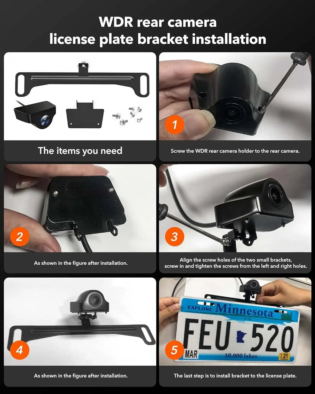 License Car Camera Dash Rear Bracket, Kit Camera Camera Installation Reverse Rearview Plate Mirror Mount, Cam