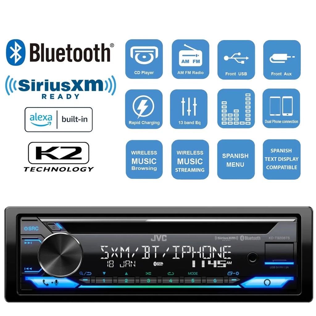 Radio Harley Select In-Dash AM/FM Touring Player JVC Kit AUX Bundle Single-DIN USB Single Bluetooth 1998-2013 Davidson Installation Stereo DIN Receiver CD Motorcycles) KD-T920BTS (Fits with Combo