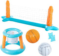 '- Pool Blossom Light Hoop Games Blue Pool and Inflatable Net, Set Bags Volleyball with Basketball Swimming Family 2-in-1 Pool Pool | Floating for Weight