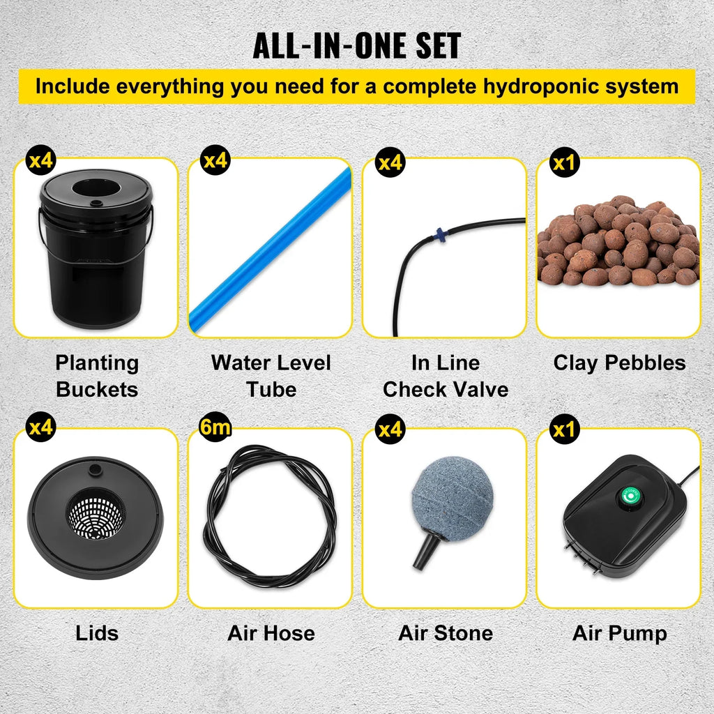 Grow Growing 4 SKYSHALO with Hydroponic Gallon System DWC Bucket, Kit Pump 5 Water Culture Buckets Deep Hydroponics