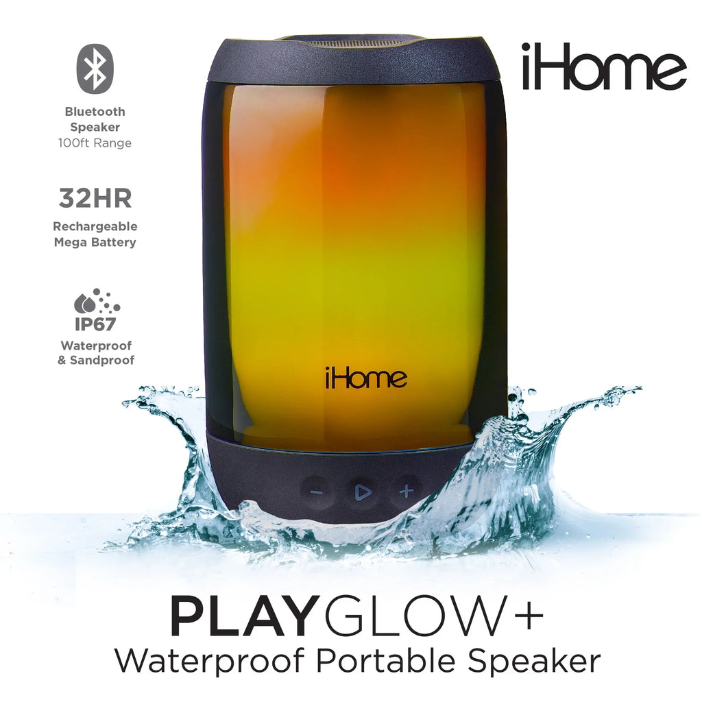 Waterproof Bluetooth Speaker with Glow + Mega Changing Battery Color Rechargeable iHome Play