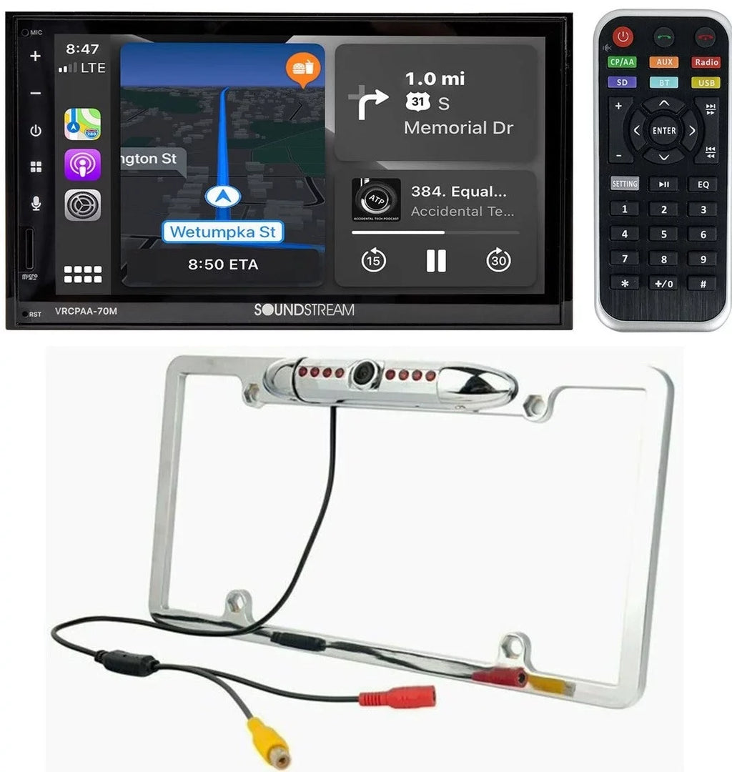 & DIN Double Bluetooth Android +Camera VRCPAA-70M Silver 7" Soundstream CarPlay