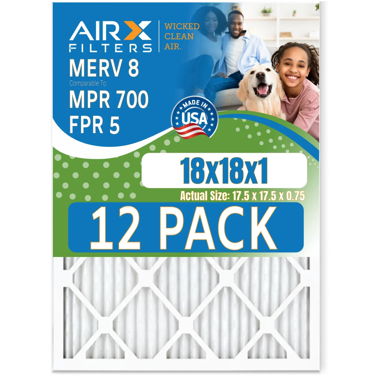 & - by Filter AIR. Comparable Air 700 of WICKED in Pack FILTERS Made 18x18x1 to Furnace MPR CLEAN 5 12 AIRX Rating, FPR 8 MERV USA Filters