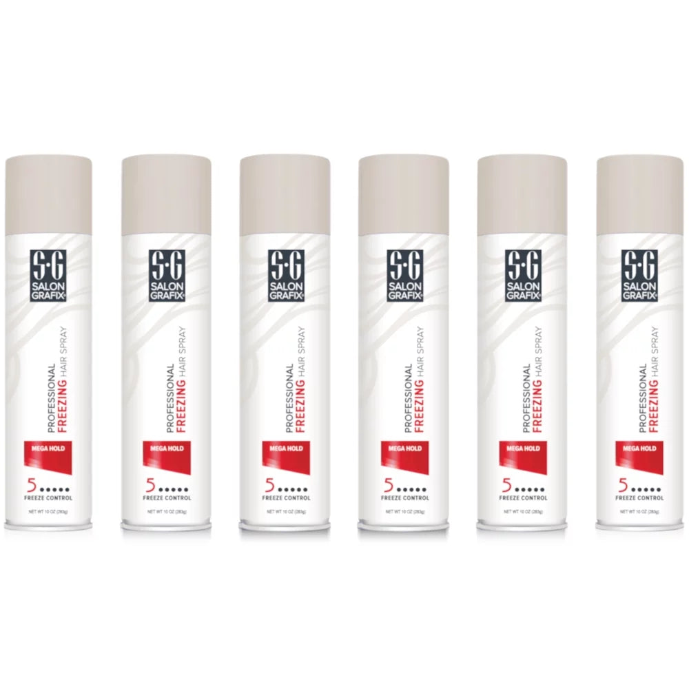 6 Professional Mega 10 Freezing Each Pack Hair Hold Grafix Spray, Salon Ounces