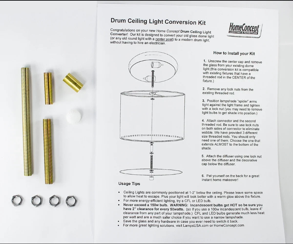 Flush Mount Moderne Lampshade Hardback White Drum Conversion Kit 14"w