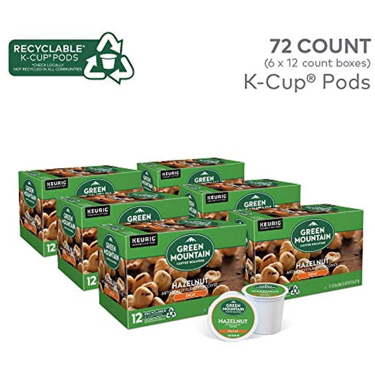 Mountain Single Vary), Coffee Pod, (Packaging Count 12 May 6) K-Cup Hazelnut, Serve Green Decaf, Roasters (Pack Of 72 Count Coffee