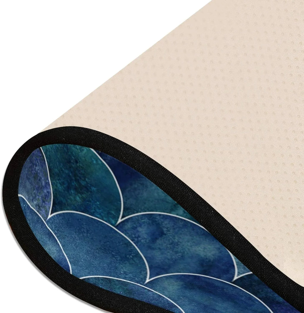 Fish Wave for Entryway Scale Ocean Rugs 72x24 Cushioned inch Mats Rugs Hallway Indoor 2x6 Non-Skid Runner Long Kitchen Japanese Floor Washable and