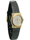 Band Leather Ladies Tone Braille Gold Quartz with Watch