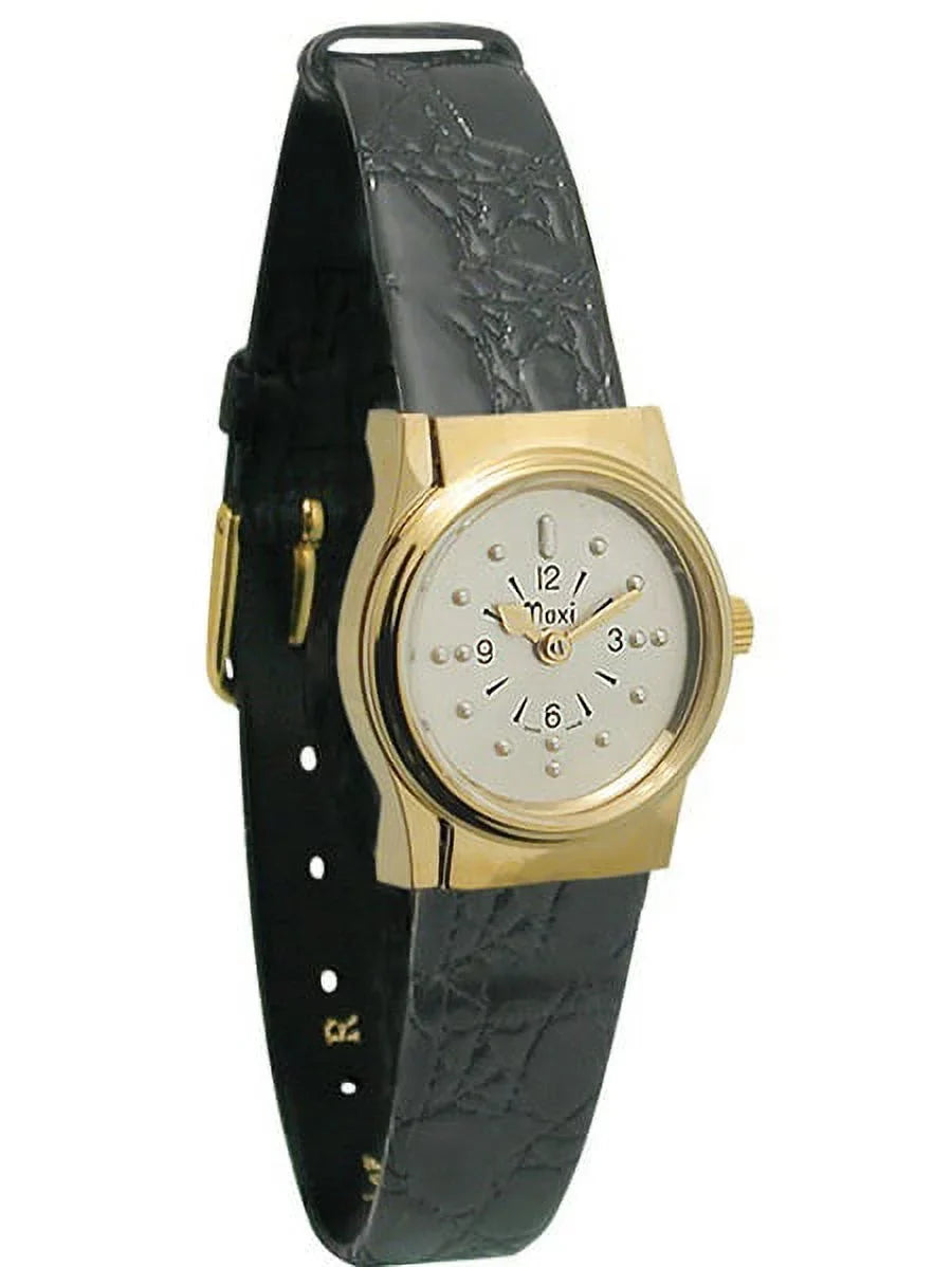 Band Leather Ladies Tone Braille Gold Quartz with Watch