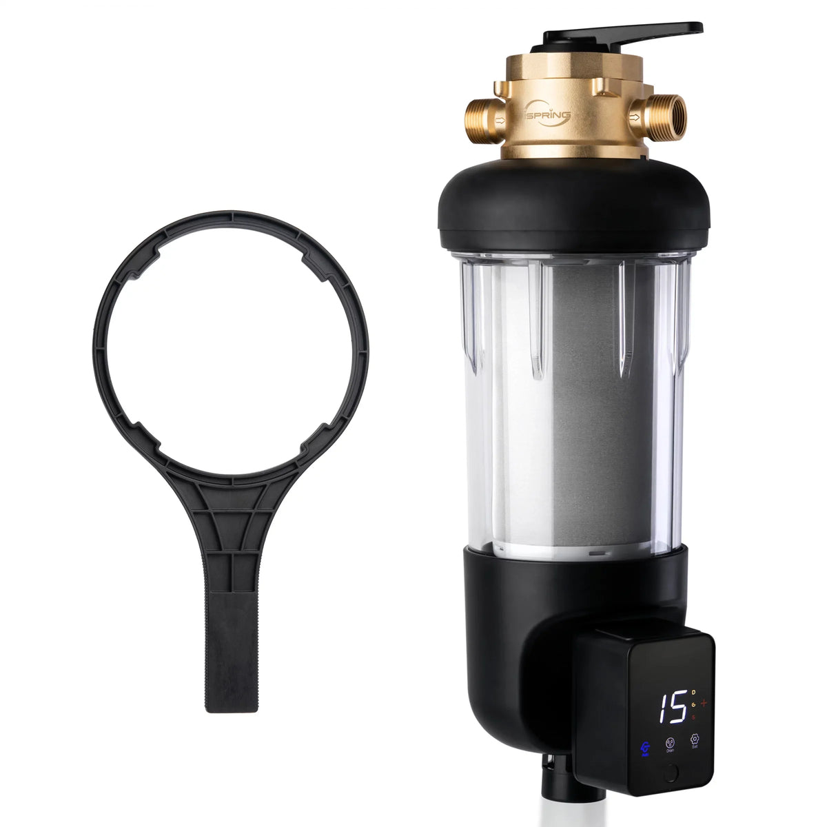 and Water Touch-Screen WSP500ARJ-BP Whole with Bypass, Clear 500 Upgraded Spin-Down Flushing, Prefilter, iSpring Size, House Modes, Auto Microns 4 Jumbo Reusable, Housing, Flushable Sediment Filter