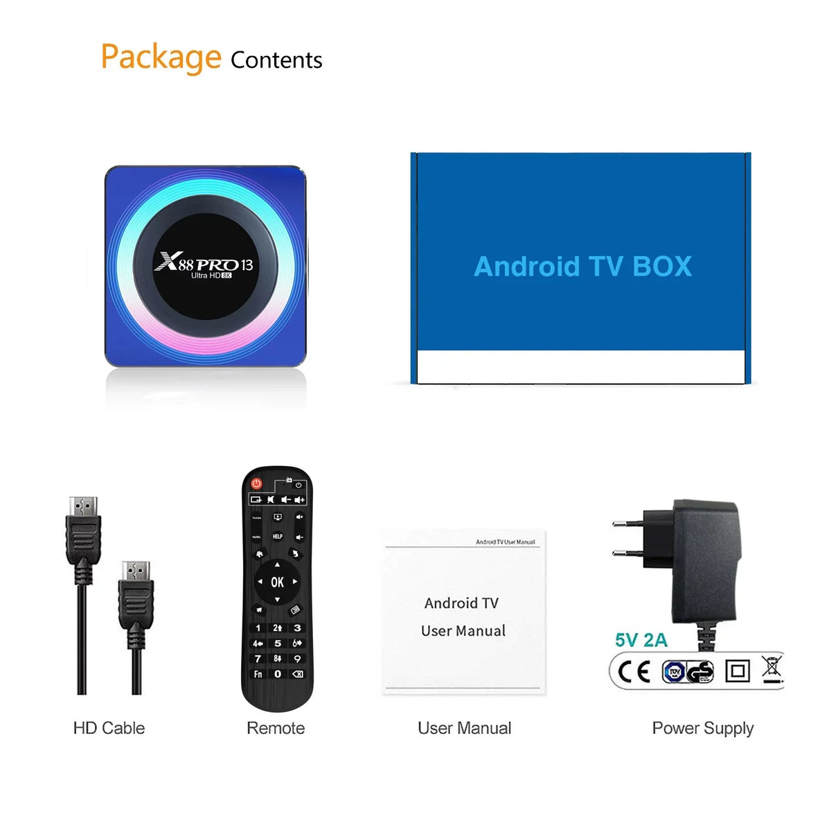 1000M TV Dual HD Box 13.0 Android 2.4G/5.8G 4GB Ultra ROM 8K WiFi6 Ethernet BT5.0 RAM 32GB Band HDR10+ USB3.0 Quad-Core