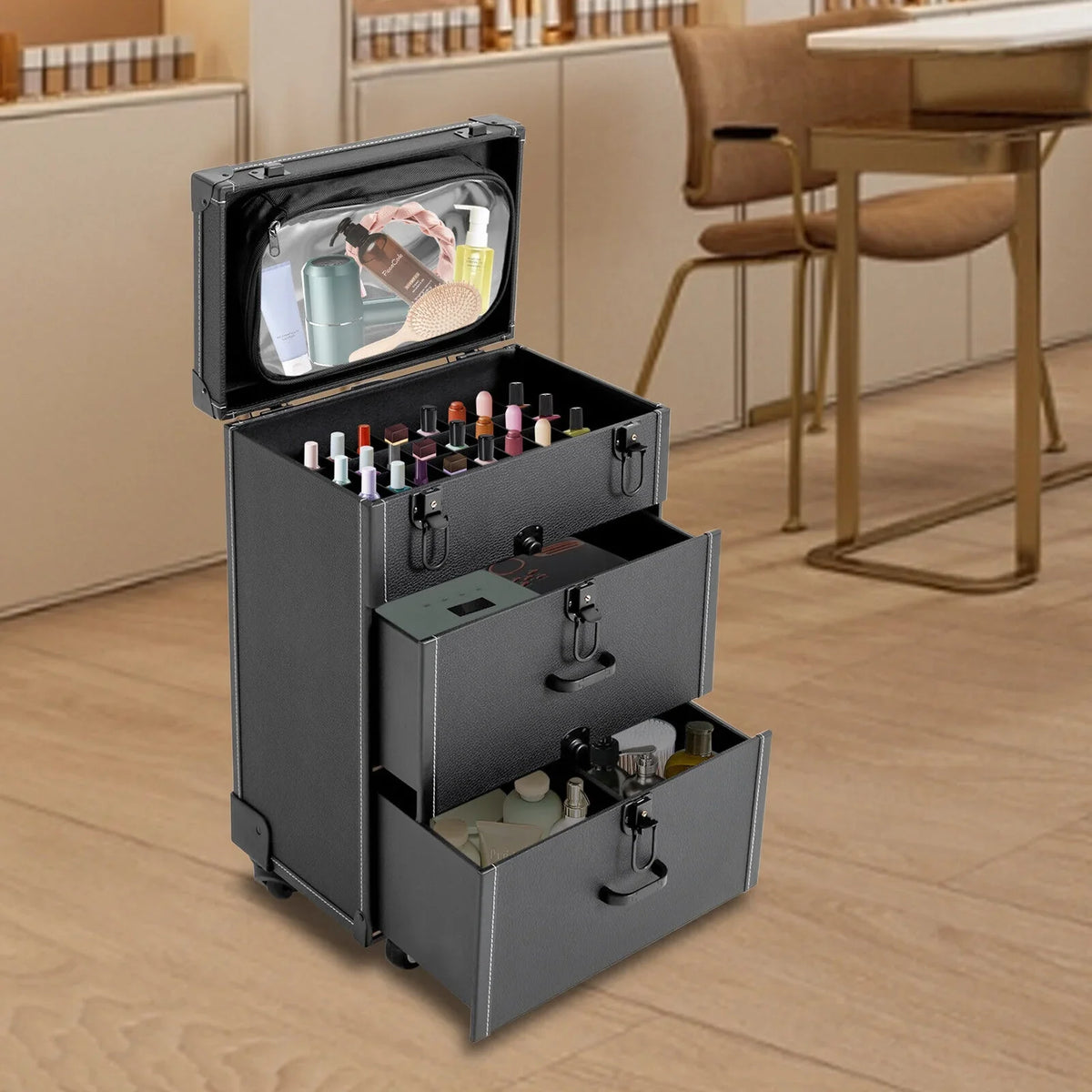 Luggage Case Miumaeov Storage Nail Polish Organizer Box Cosmetic Professional Train Rolling Makeup Trolley