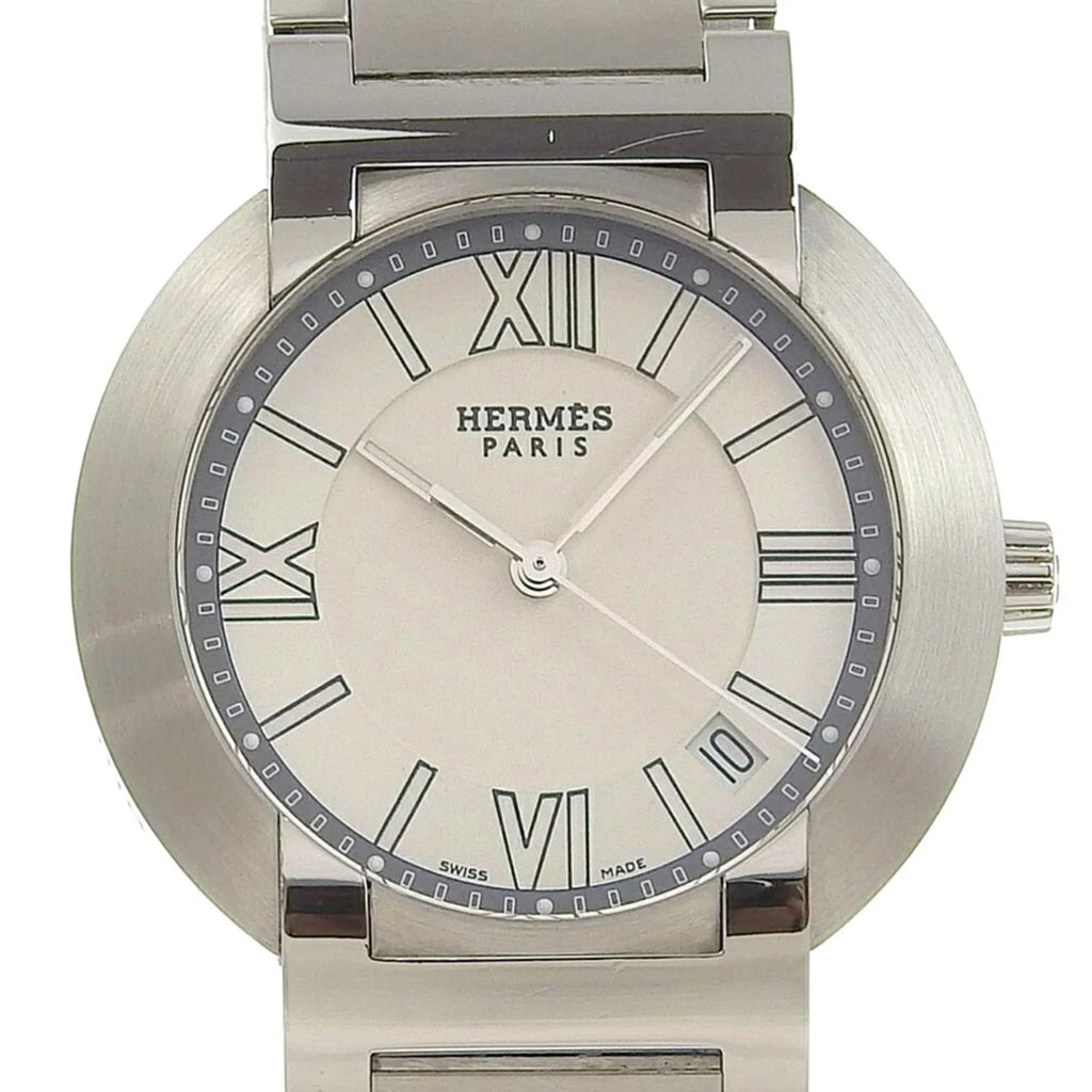 Hermes Steel Pre-Owned Watch White Dial Nomad Silver Stainless Display Quartz (Fair) NO1.710 Men's Made Swiss Analog