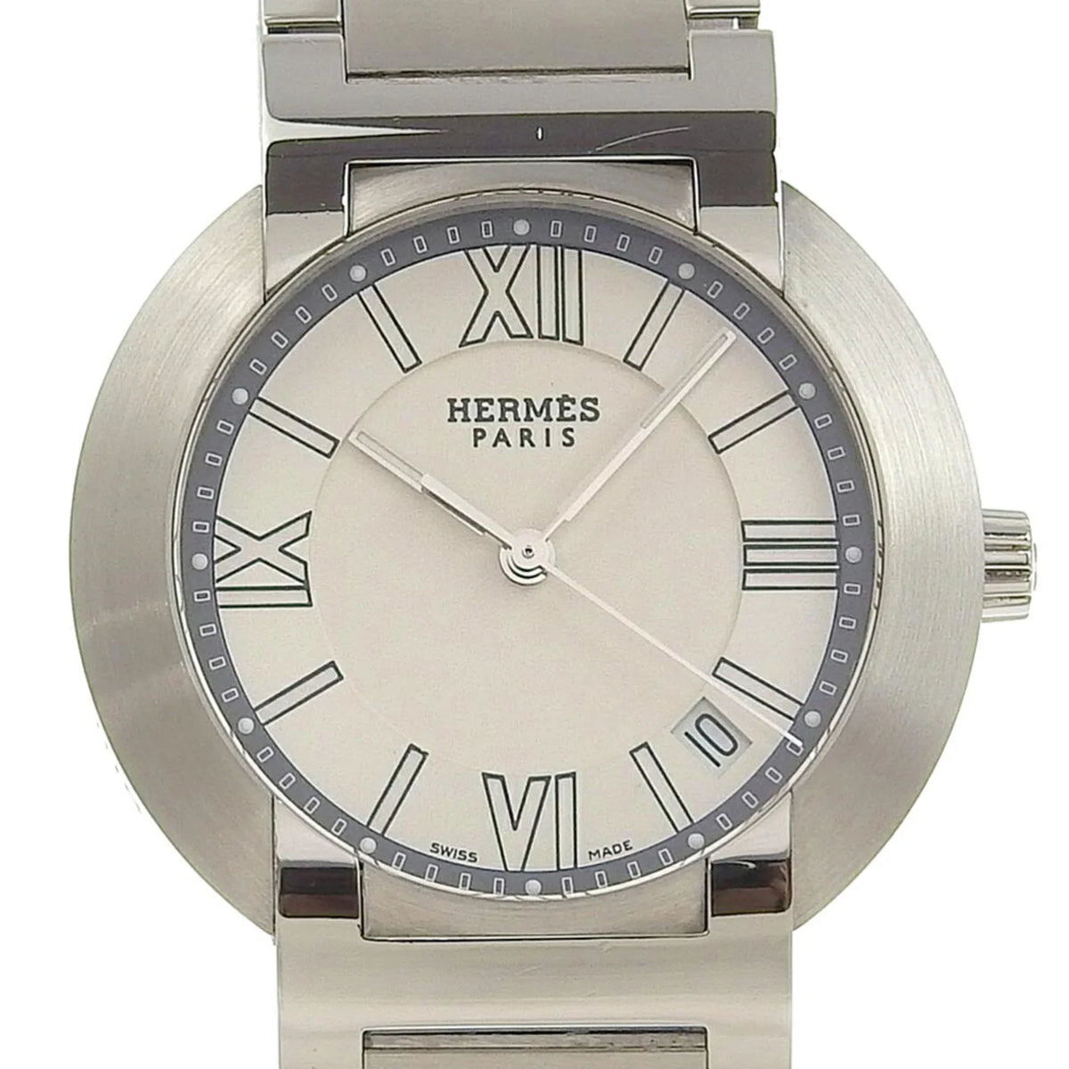 Hermes Steel Pre-Owned Watch White Dial Nomad Silver Stainless Display Quartz (Fair) NO1.710 Men's Made Swiss Analog
