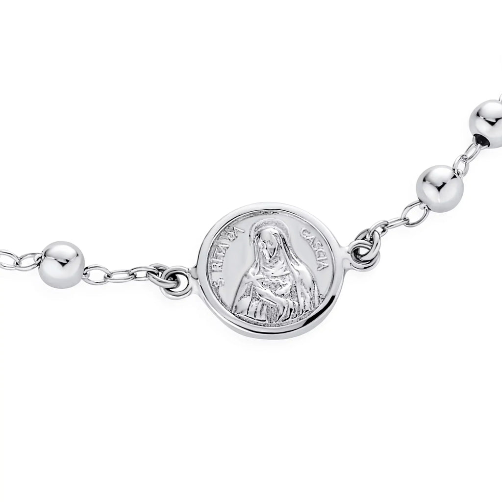 Bling Medal Cross Rosary wristband Virgin Silver Mary Jewelry Sterling Beads Prayer