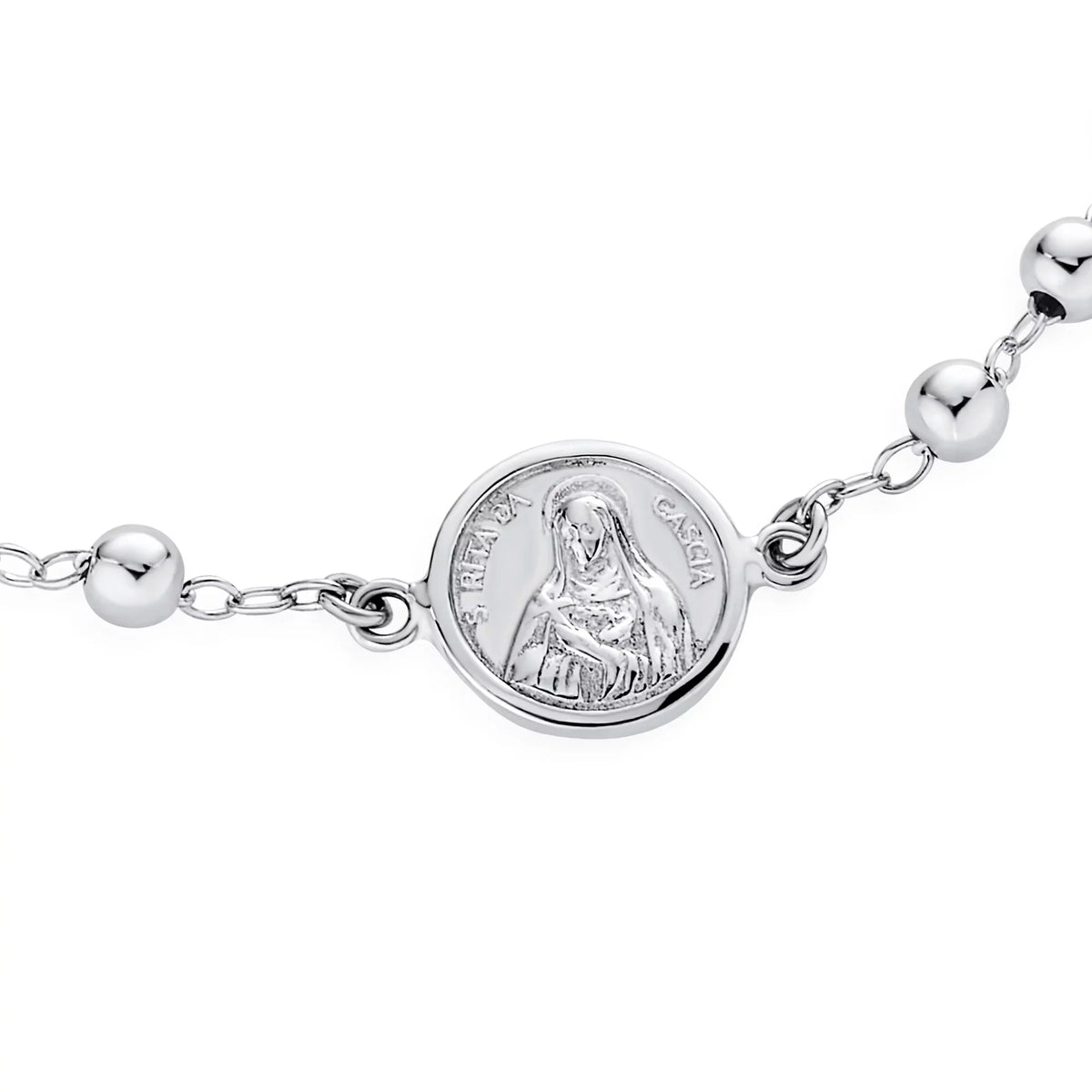 Bling Medal Cross Rosary wristband Virgin Silver Mary Jewelry Sterling Beads Prayer