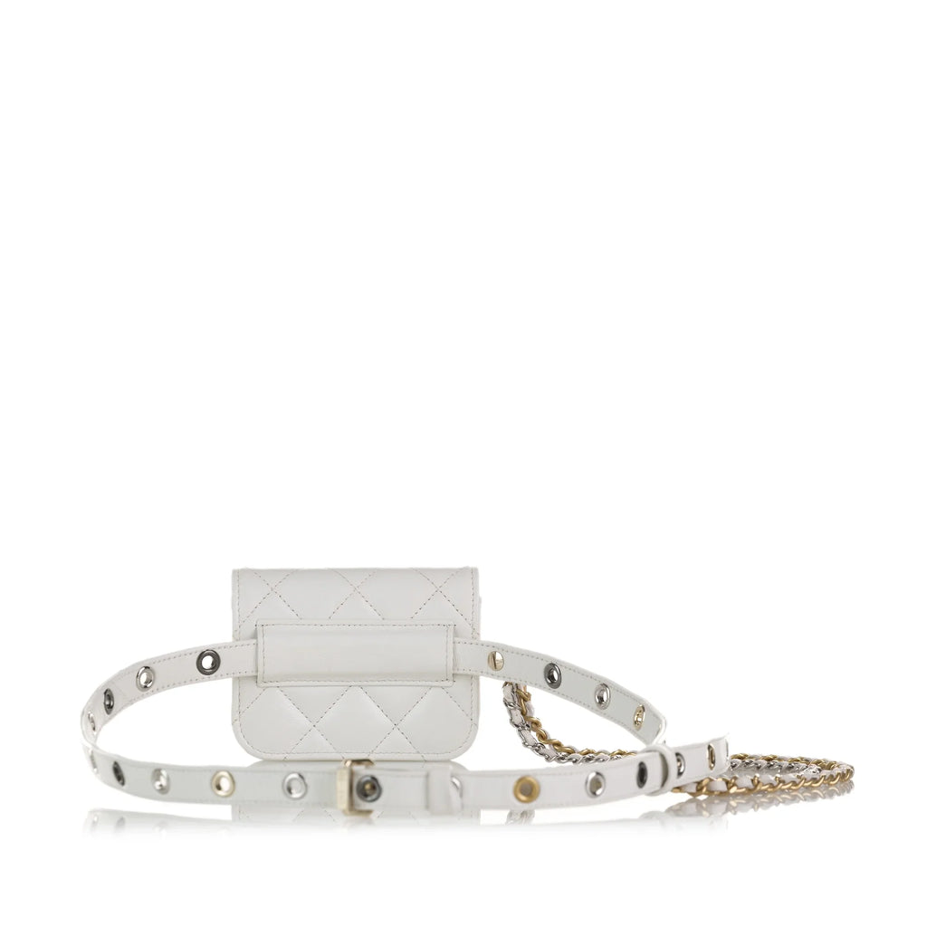Lambskin Belt Pre-Owned Unisex White Chain Bag Leather Authenticated Punk (Good)