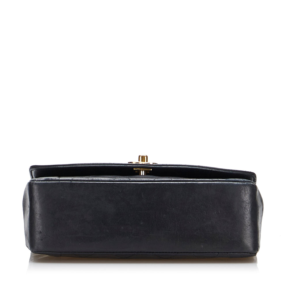Leather Black Pre-Owned Crossbody Unisex Bag Flap Authenticated Small Lambskin (Good) Diana