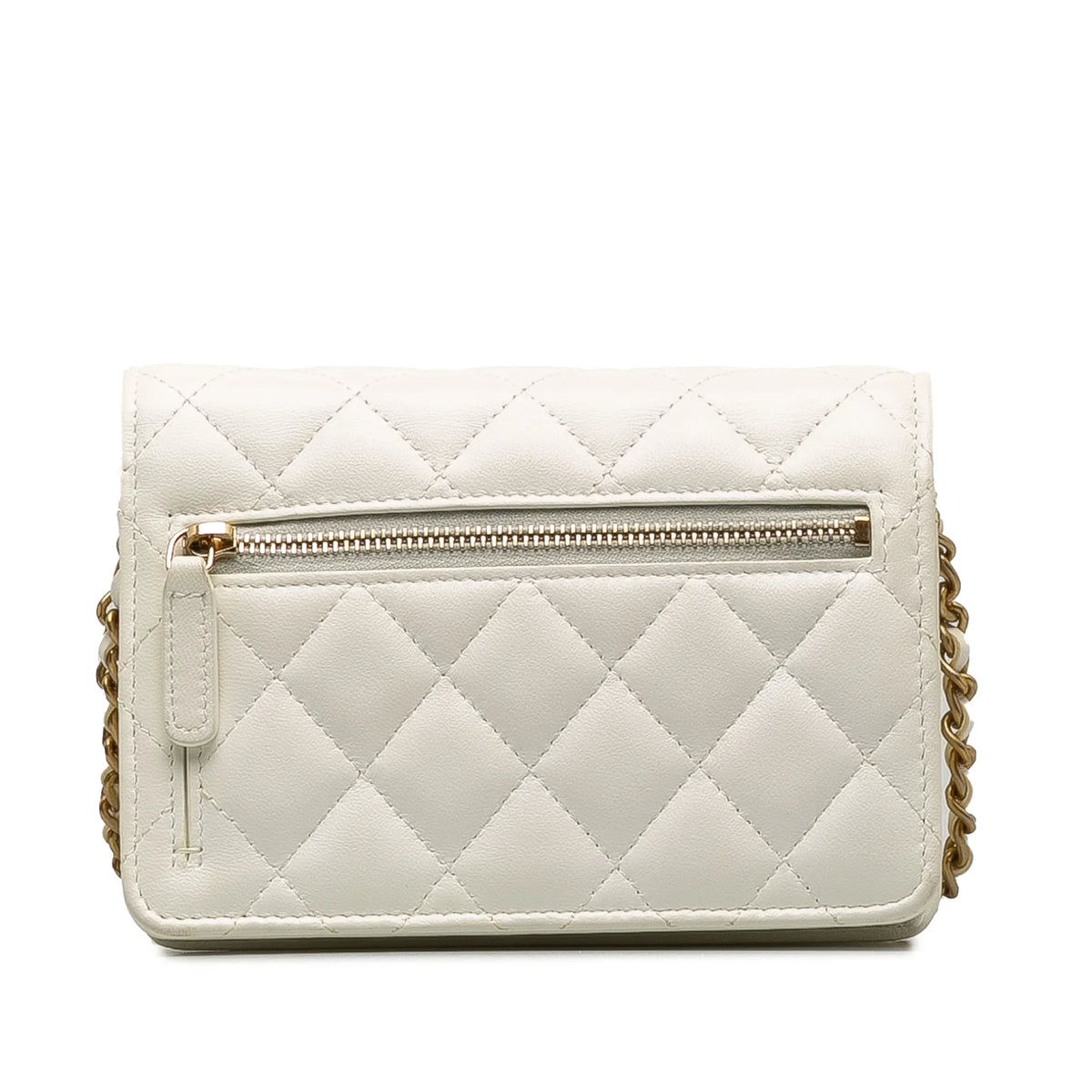 Chain Lambskin Pre-Owned Unisex Romance Bag Wallet On White Leather Crossbody (Good) Authenticated