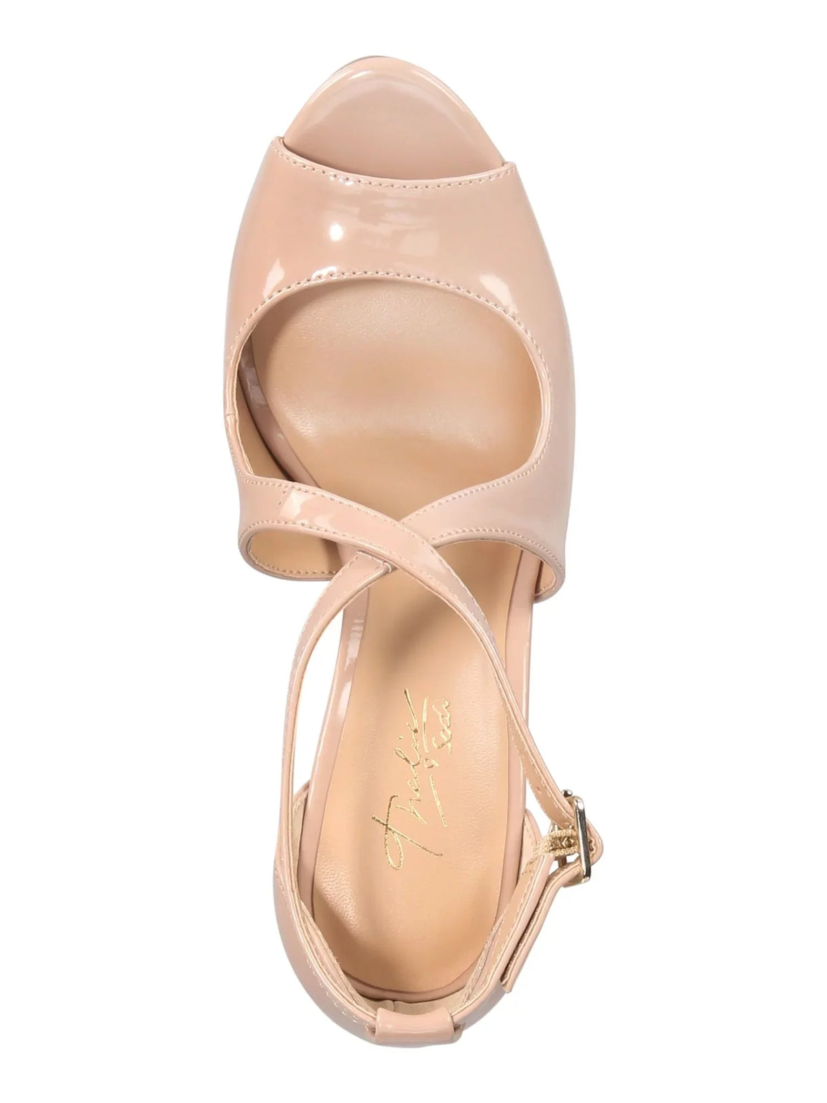 Buckle JEWEL Charly Straps Padded Round M Buckle BADGLEY Adjustable Charm Toe Womens Shoes MISCHKA Pumps 8 Stiletto Crisscross 1" Beige Platform