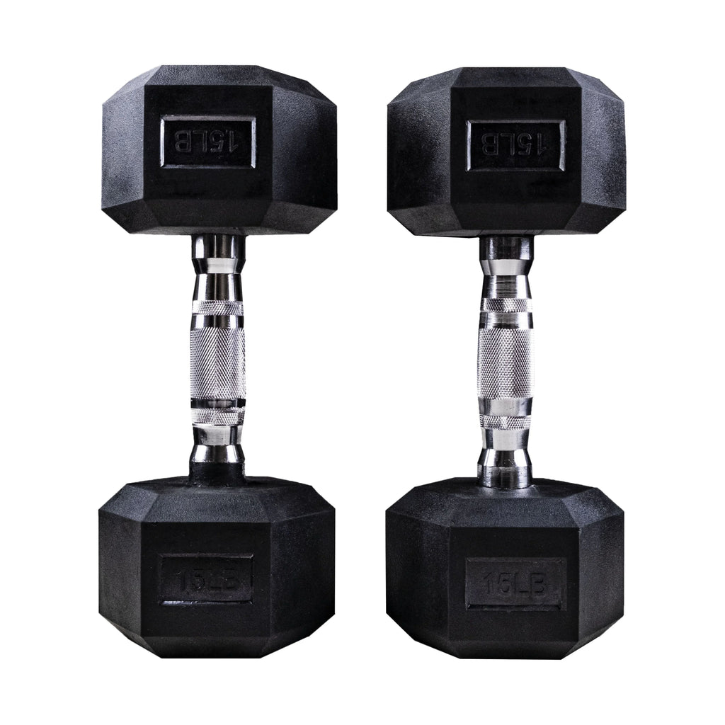 Clean Pair Nut with - Handles 15LB Hex Rubber Dumbbells Metal -