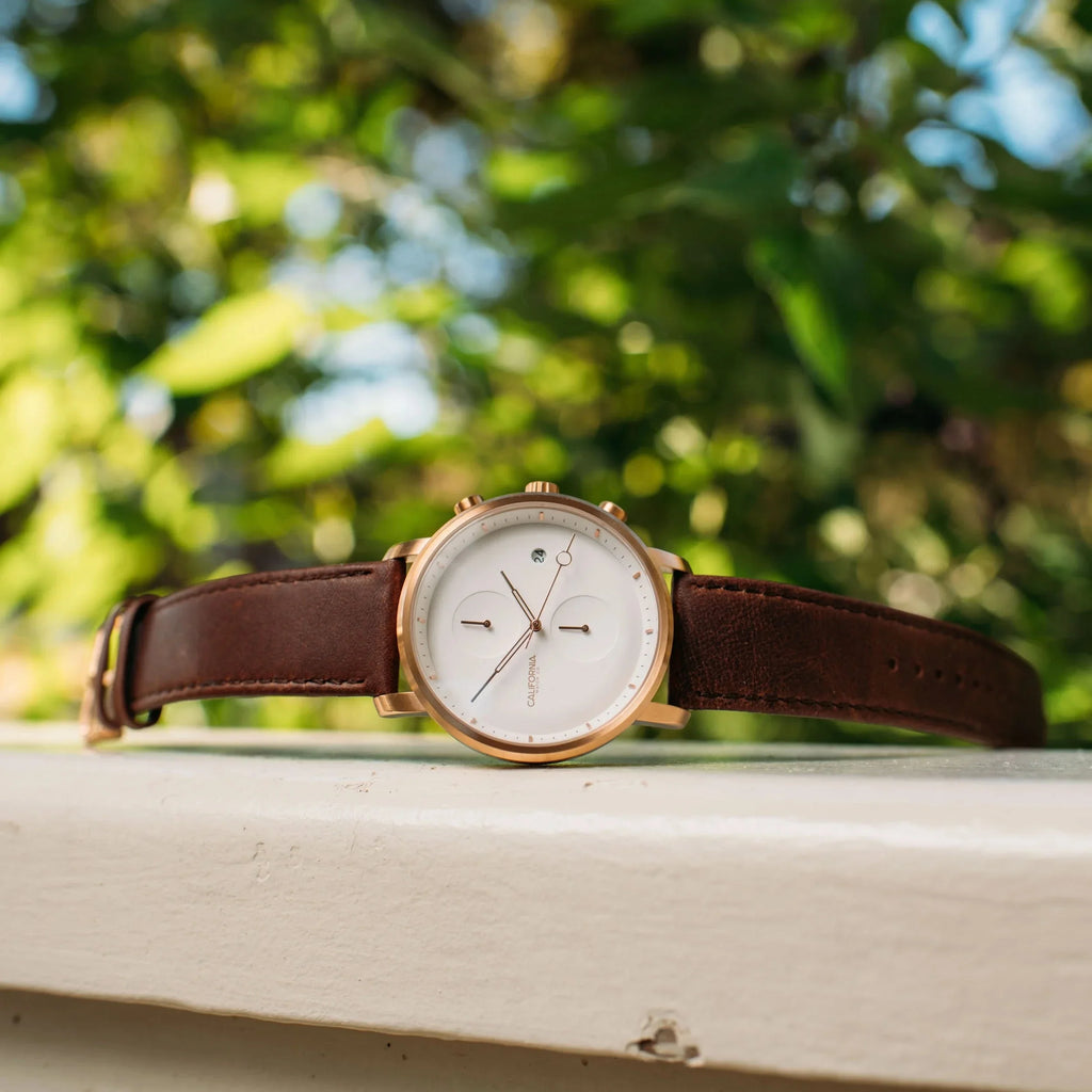 Leather Gold Watch Co. Gate Rose Golden White Chrono California