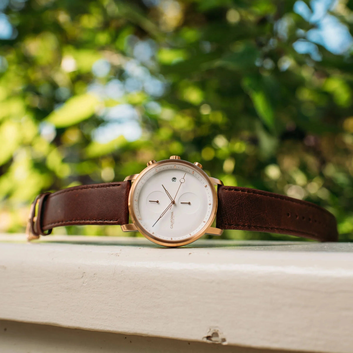 Leather Gold Watch Co. Gate Rose Golden White Chrono California