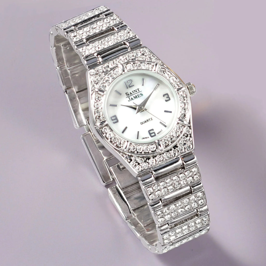Women's, in Watch Mother-Of-Pearl Ross-Simons Saint Stainless James Steel, Adult Crystal 25mm and Women's