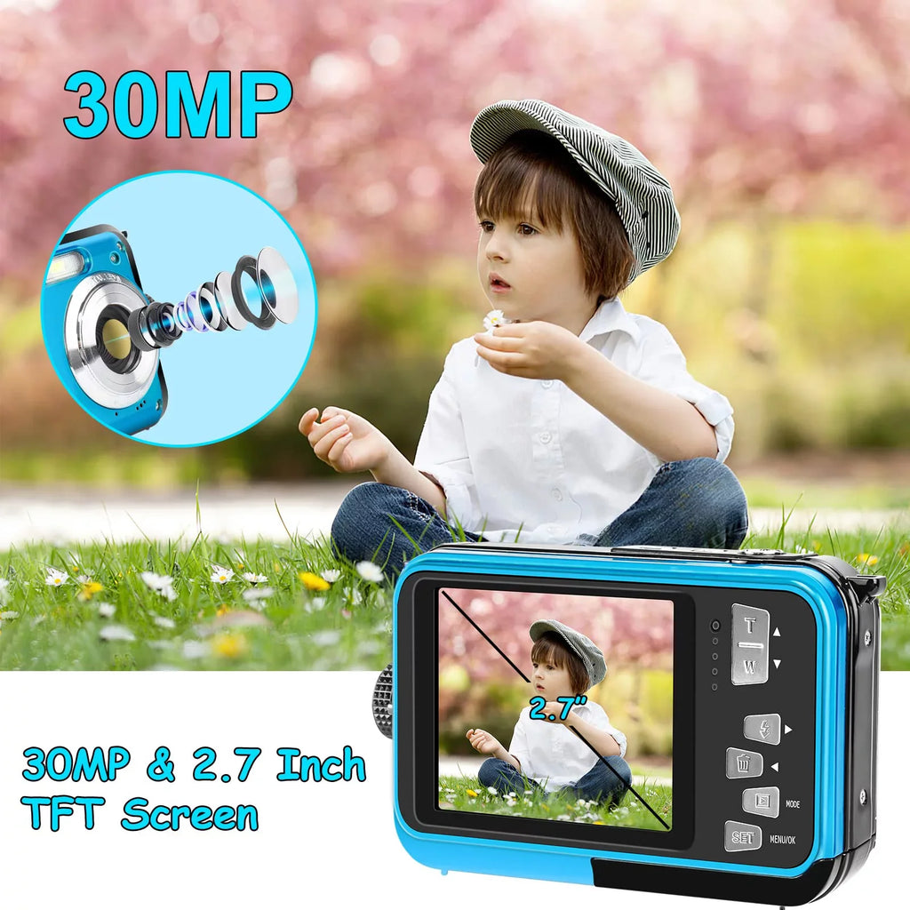 16X for Camera Digital Cameras Camera Recorder Dual 1080P SEREE Full Waterproof Zoom 30 Selfie HD Screens for Underwater Snorkeling Video Youtube MP