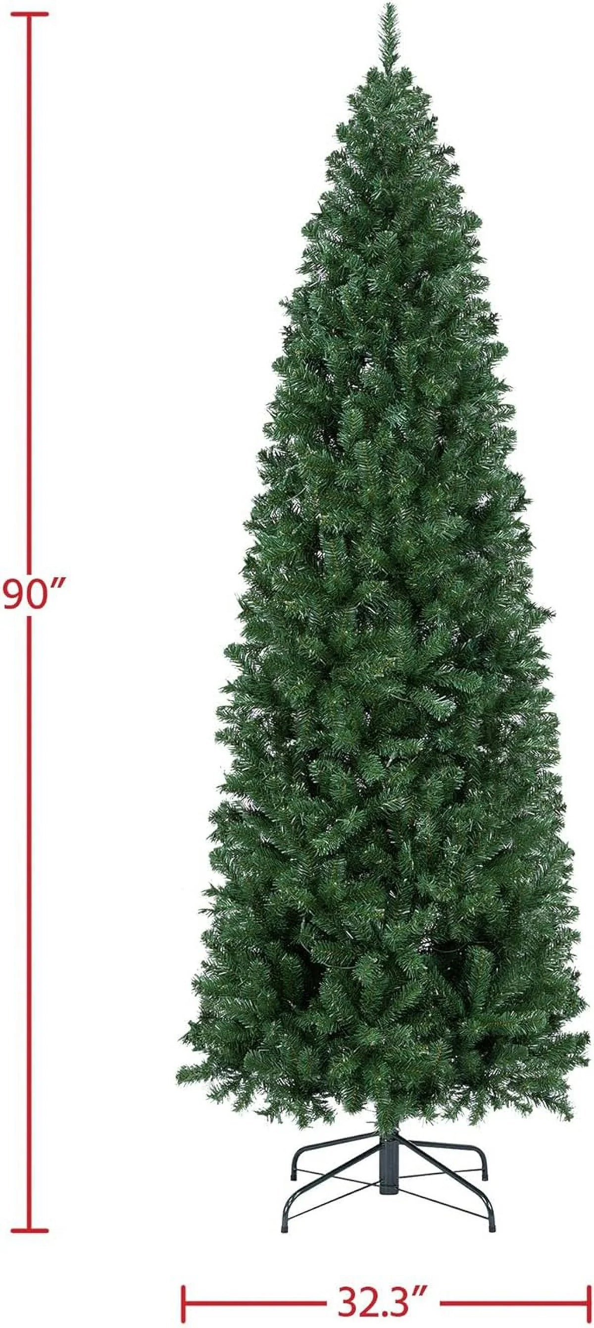 Foldable Includes Green Christmas Slim Holiday Tree Stand Fir Decoration 7.5Ft Artificial Pencil Tree, Tree Kingswood
