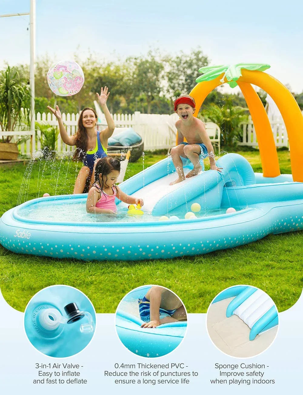 Backyard Slide 71'' for x 53'' Pool Garden Wading with Sable 110'' Center Play Children Kids x Inflatable