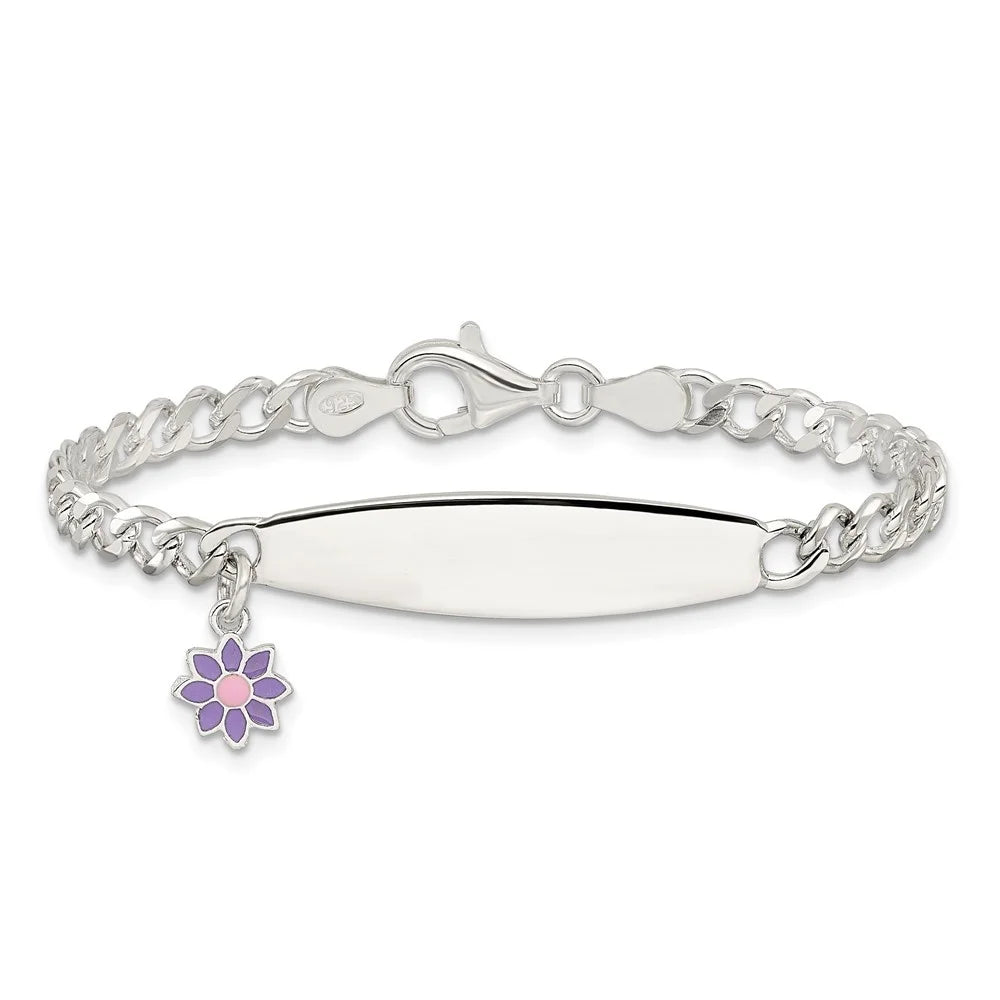 Flower Polished Sterling Silver Auriga 925 ID for Women wristband Enameled 6inch