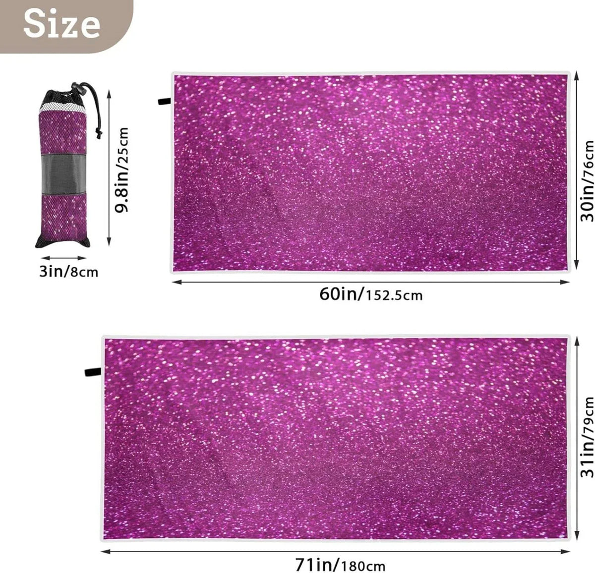 Towel, Dry Quick Shower Pool Towel Swim Bestwell Towel Texture Beach Glitter Sand Free Oversized Yoga Microfiber Lightweight Bath Blanket, Multipurpose 30”X60” Towel Thin