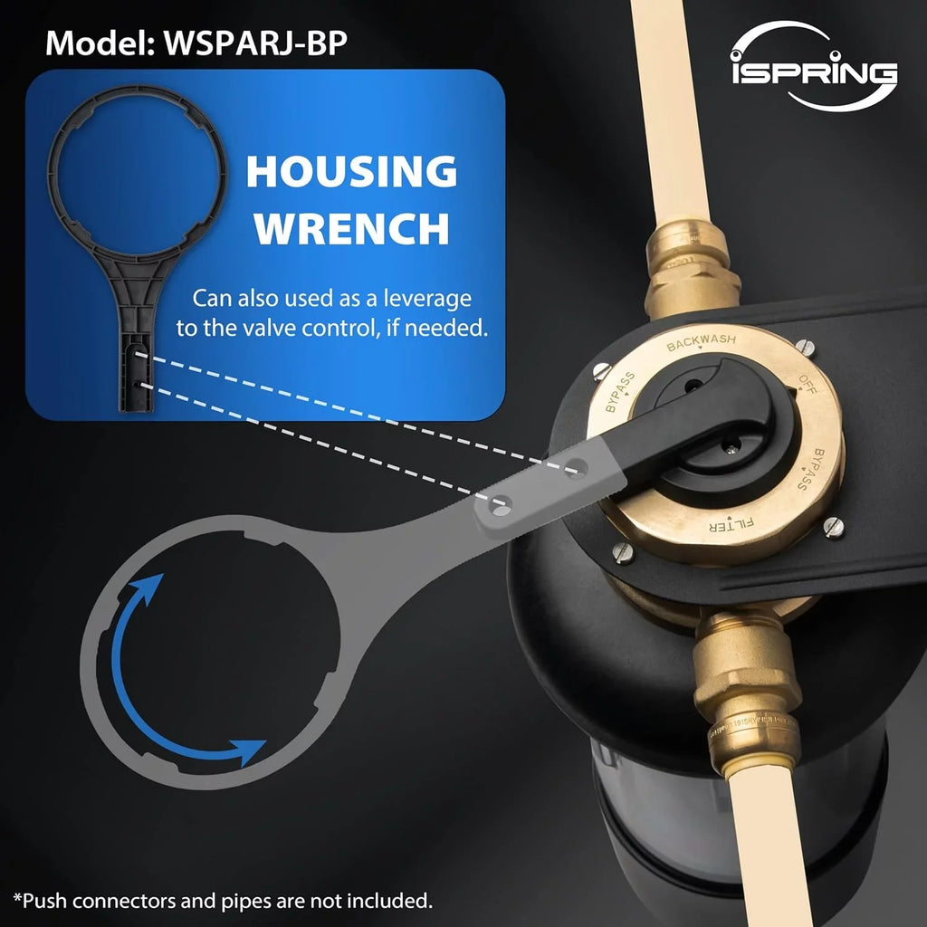 Auto Spin-Down Housing, iSpring and 4 House Touch-Screen Filter Microns 100 Upgraded Water Bypass, Flushing, Flushable Modes, WSP100ARJ-BP Size, Prefilter, Whole Clear Reusable, with Jumbo Sediment