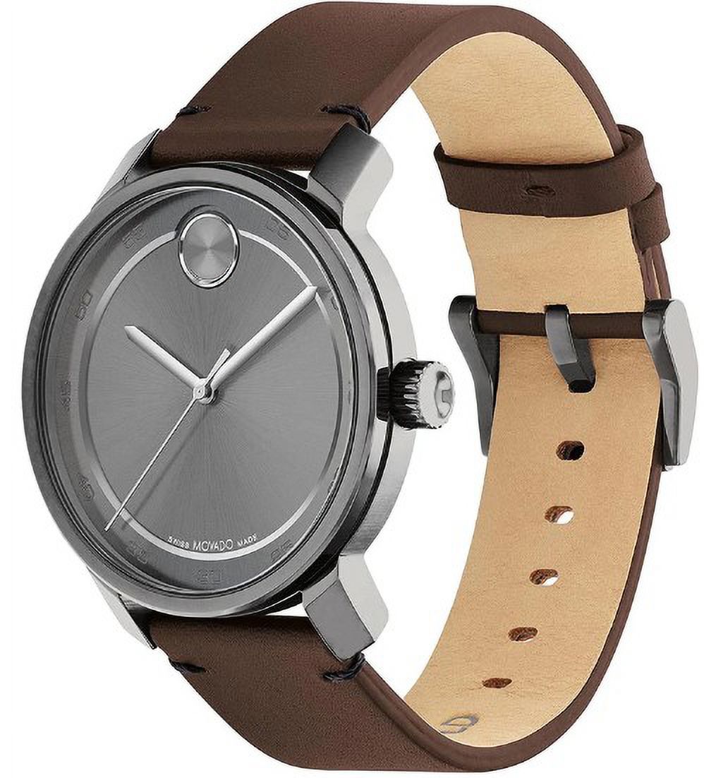 WATCH LEATHER BOLD MOVADO DIAL BAND 3600916 GREY MENS BROWN ACCESS