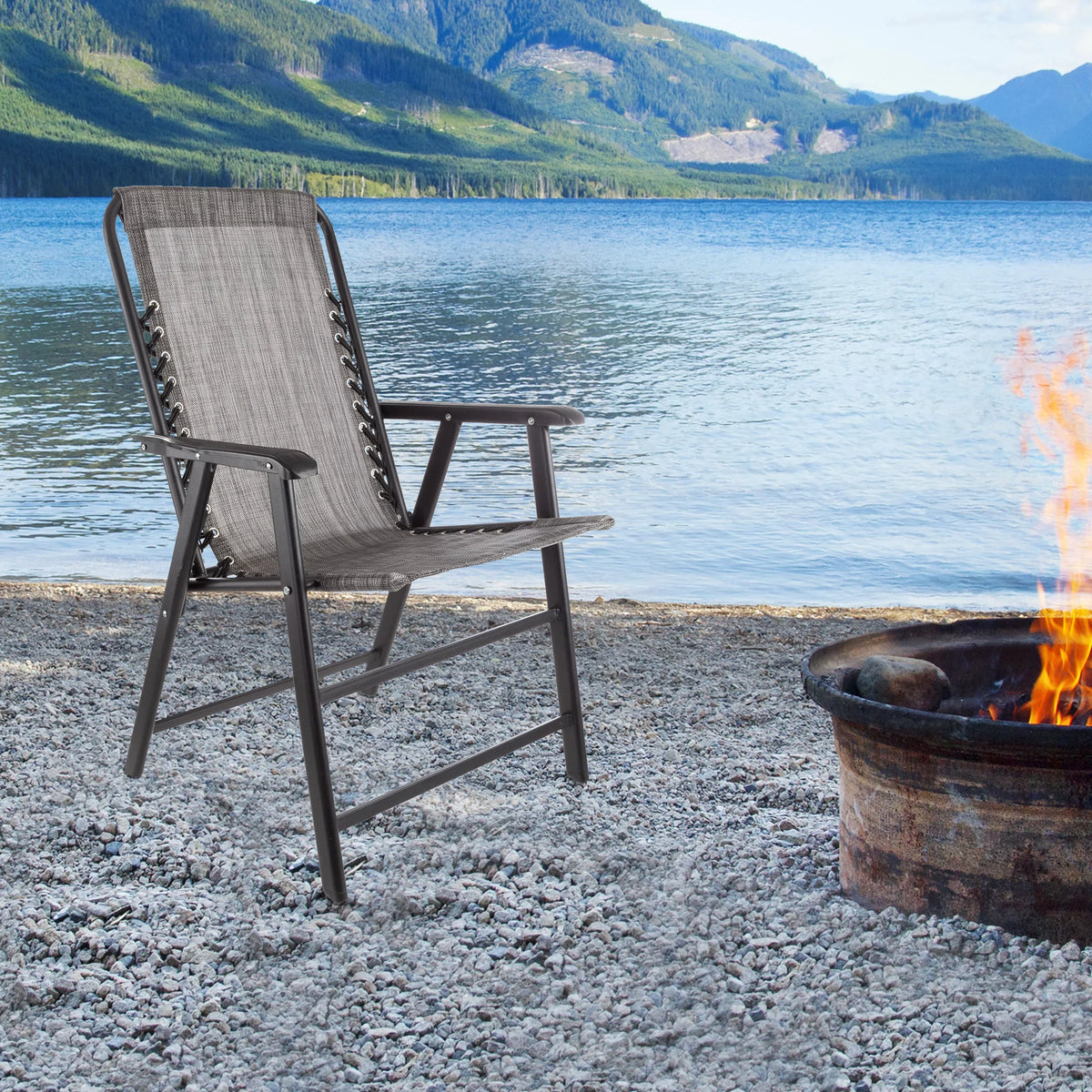 Pure for Textilene Adult Folding with Garden Chairs - of Camping Fabric Gray/Set 2
