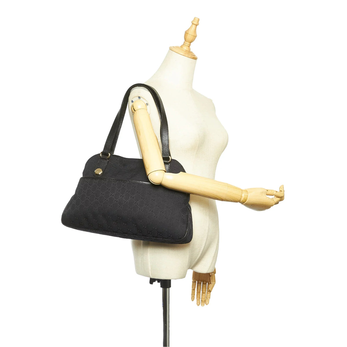 Black (Good) Shoulder GG Pre-Owned Canvas Fabric Bag Women