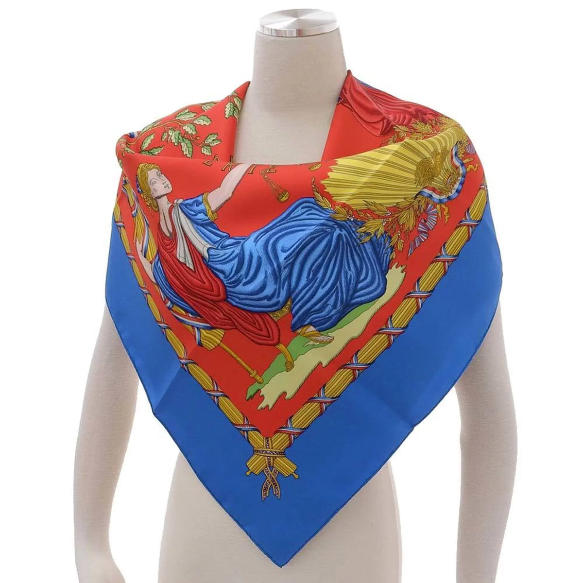 90 Commemorating the Revolution Hermes Blue Pre-Owned Red New) Scarf Pattern Carre (Like French Silk