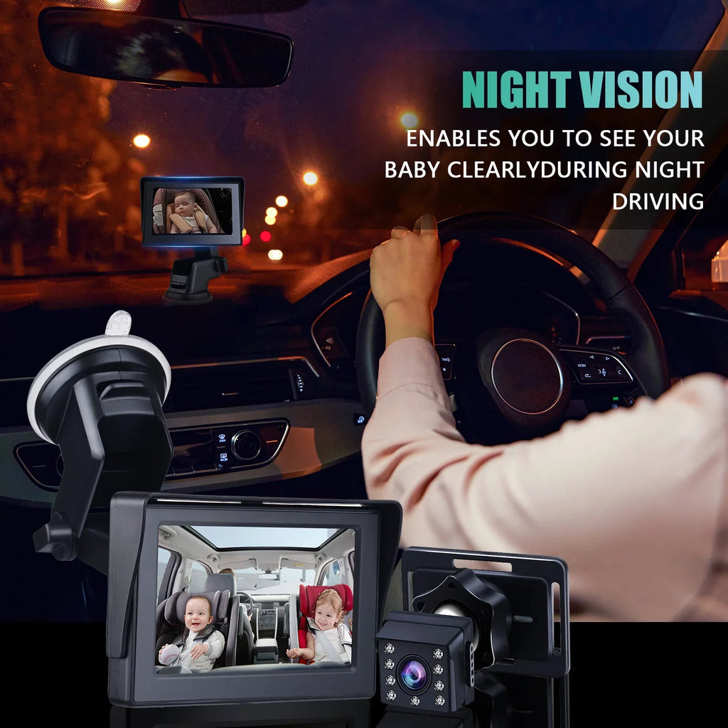 View Camera Clear Crystal Seat Car Car Inch Car Baby Night with Angle Safety Length Vision Mirrors Mirror Cameras Cable Adjustable Baby 1080P Monitored 4.3 Mirror Long 5M Wide