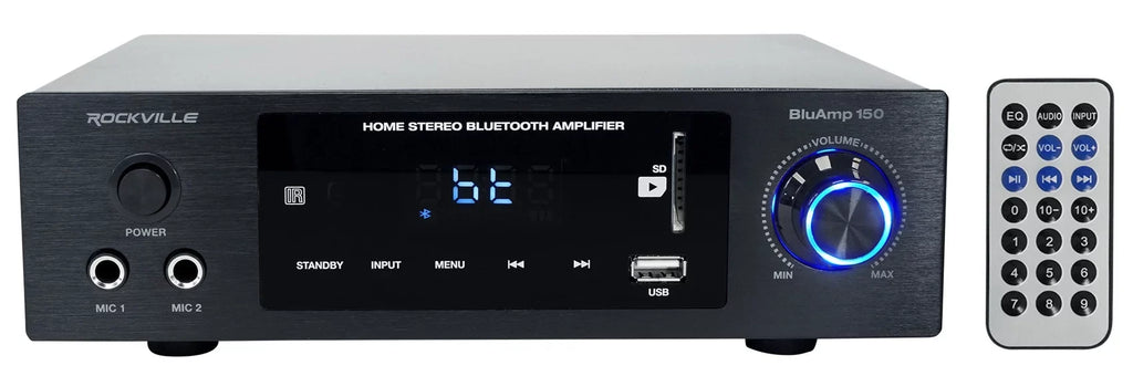 Amplifier BLUAMP Bookshelf 6.5" w/ Bluetooth+(4) 150 Speakers+Stands Rockville