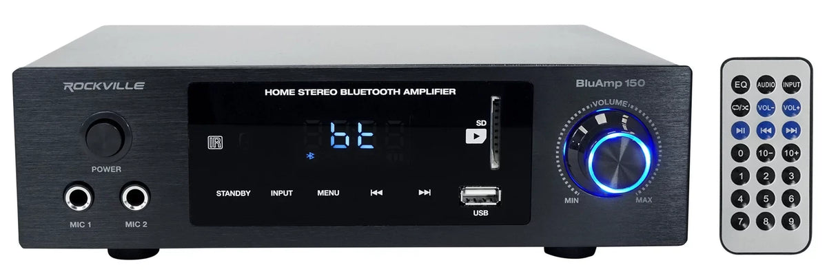 Amplifier BLUAMP Bookshelf 6.5" w/ Bluetooth+(4) 150 Speakers+Stands Rockville